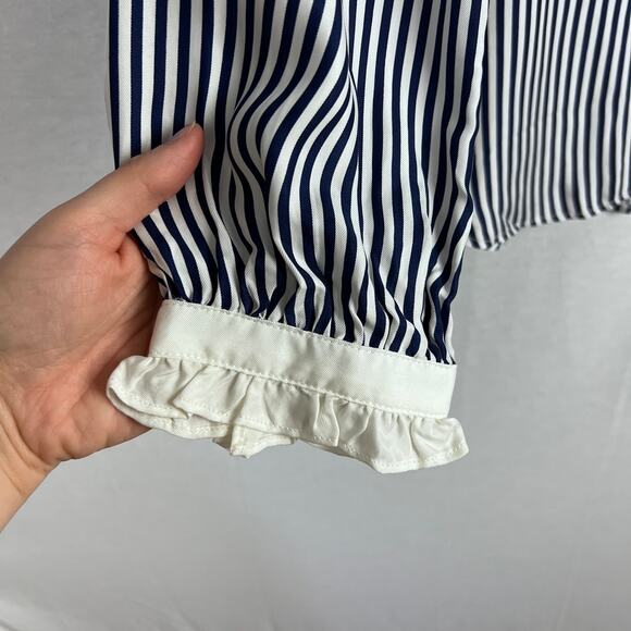 J. Crew Top Drapey Ruffle Trim Shirt Striped Old Money Nautical Victorian Preppy - Picture 4 of 6